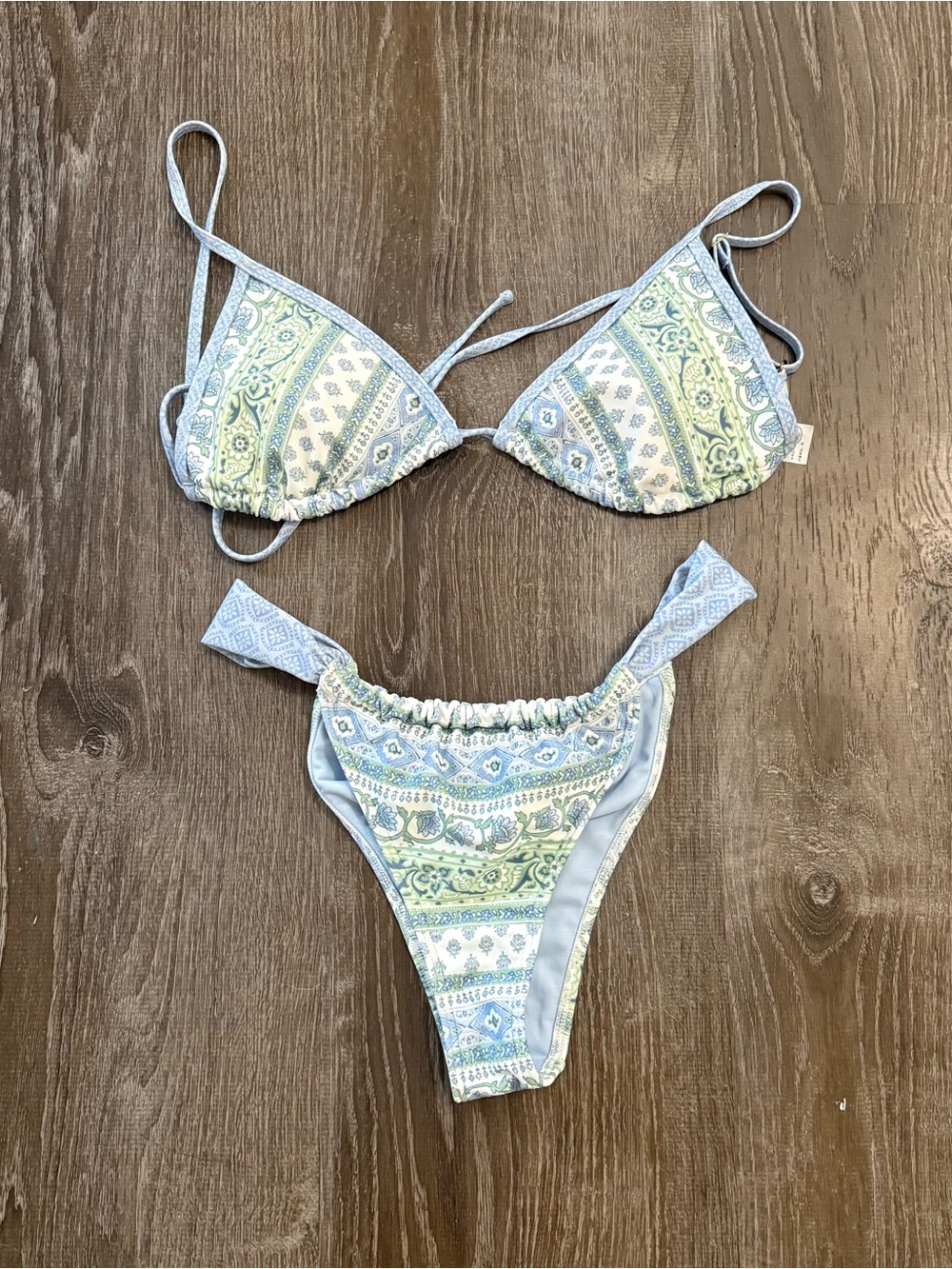 Hollister Blue and Light Green Paisley Triangle Bikini Set